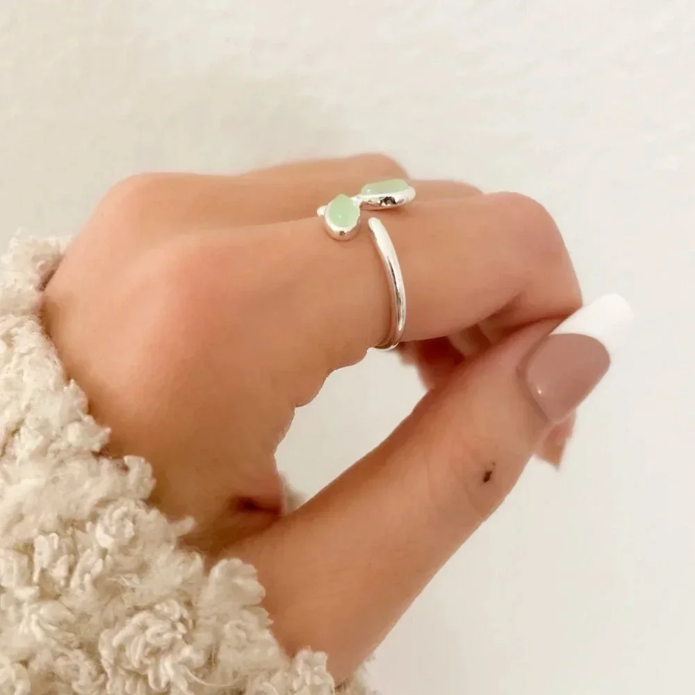 925 Sterling Silver Dainty Leaf Ring Twig Ring Branch Ring Green Stone Ring